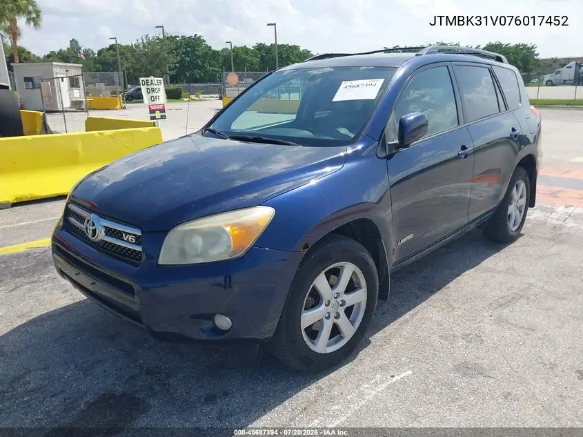 2007 Toyota Rav4 Limited VIN: JTMBK31V076017452 Lot: 45687394