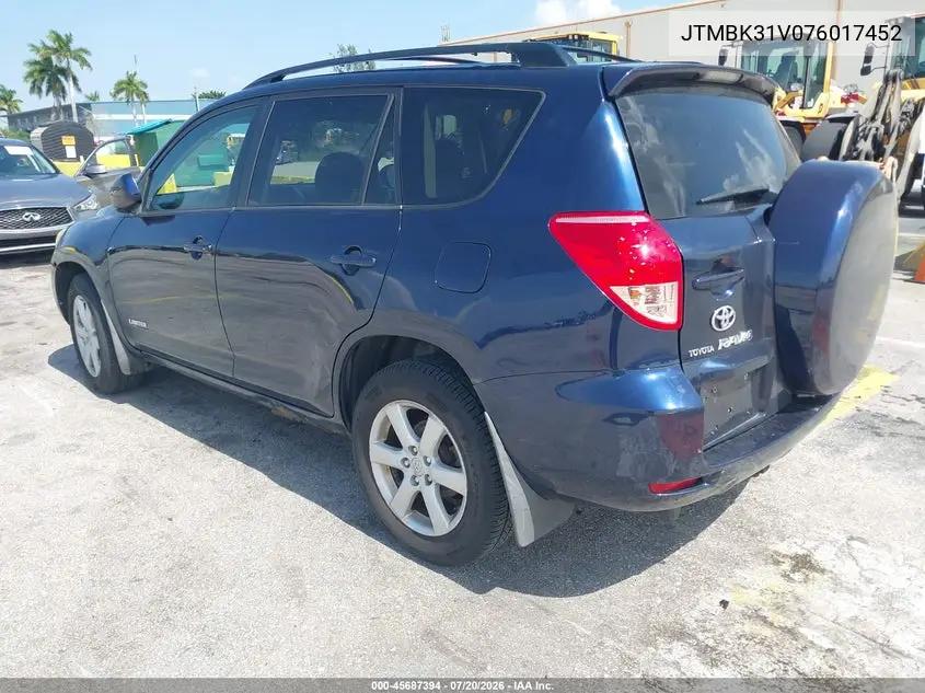 2007 Toyota Rav4 Limited VIN: JTMBK31V076017452 Lot: 45687394