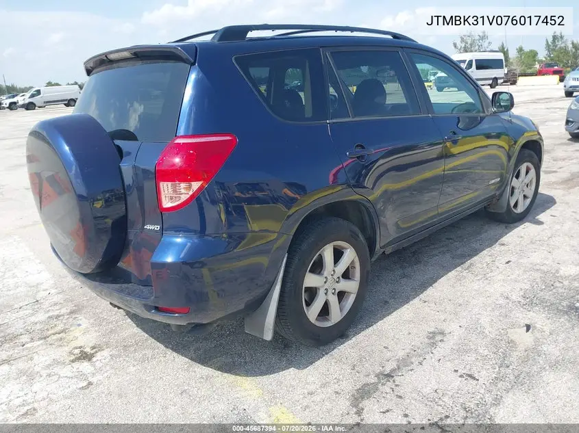 2007 Toyota Rav4 Limited VIN: JTMBK31V076017452 Lot: 45687394