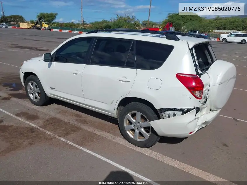 JTMZK31V085020776 2008 Toyota Rav4 Limited V6