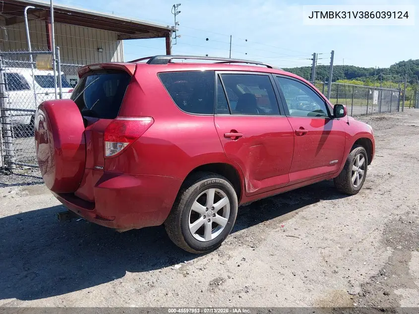 2008 Toyota Rav4 Ltd VIN: JTMBK31V386039124 Lot: 45597953
