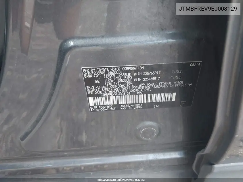 2014 Toyota Rav4 Le VIN: JTMBFREV9EJ008129 Lot: 45468440