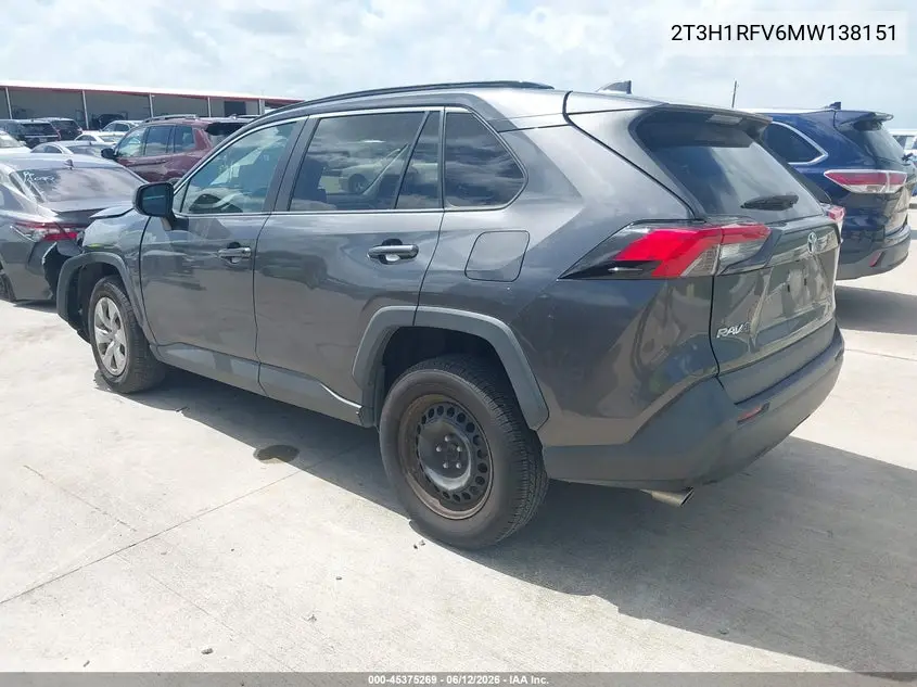 2021 Toyota Rav4 Le VIN: 2T3H1RFV6MW138151 Lot: 45375269