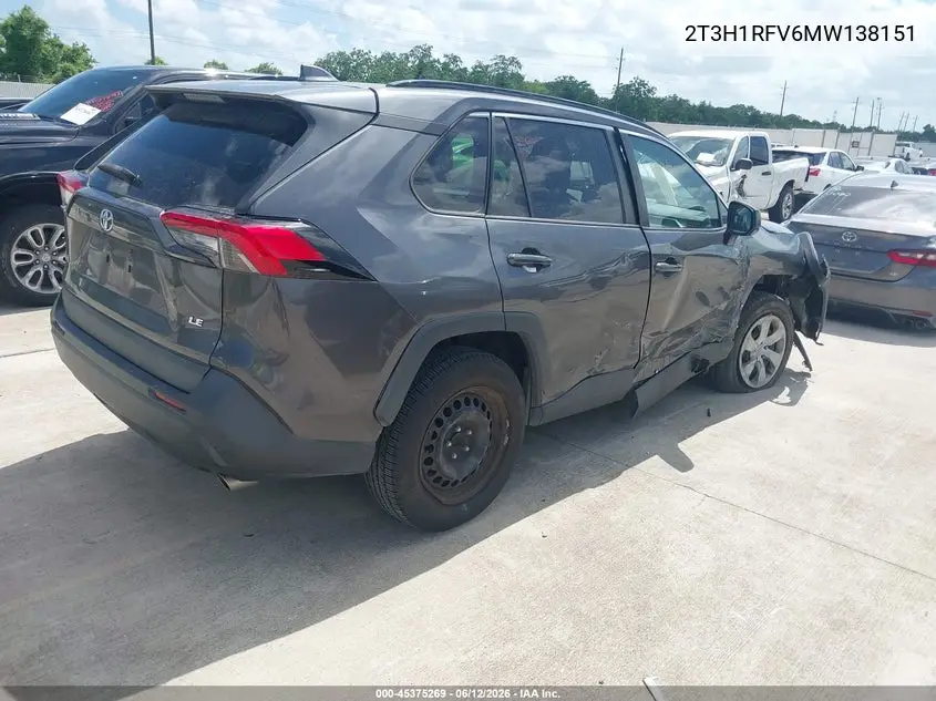 2021 Toyota Rav4 Le VIN: 2T3H1RFV6MW138151 Lot: 45375269