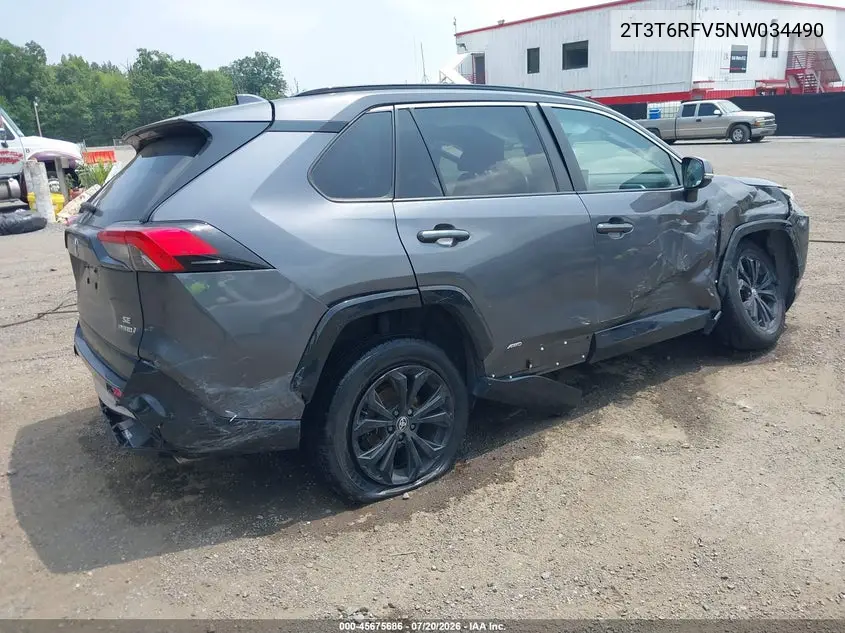 2022 Toyota Rav4 Hybrid Se VIN: 2T3T6RFV5NW034490 Lot: 45675686