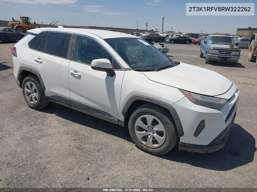 2024 Toyota Rav4 Le VIN: 2T3K1RFV8RW322262 Lot: 45681852
