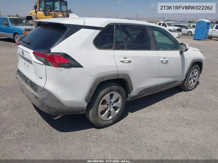 2024 Toyota Rav4 Le VIN: 2T3K1RFV8RW322262 Lot: 45681852