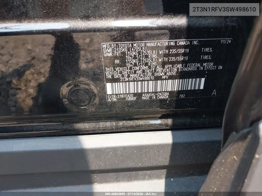 2025 Toyota Rav4 Limited VIN: 2T3N1RFV3SW498610 Lot: 45603699