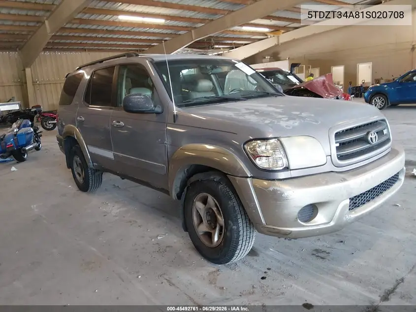 2001 Toyota Sequoia Sr5 V8 VIN: 5TDZT34A81S020708 Lot: 45492761