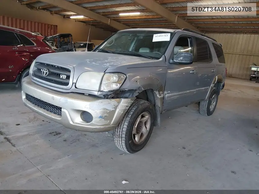 2001 Toyota Sequoia Sr5 V8 VIN: 5TDZT34A81S020708 Lot: 45492761