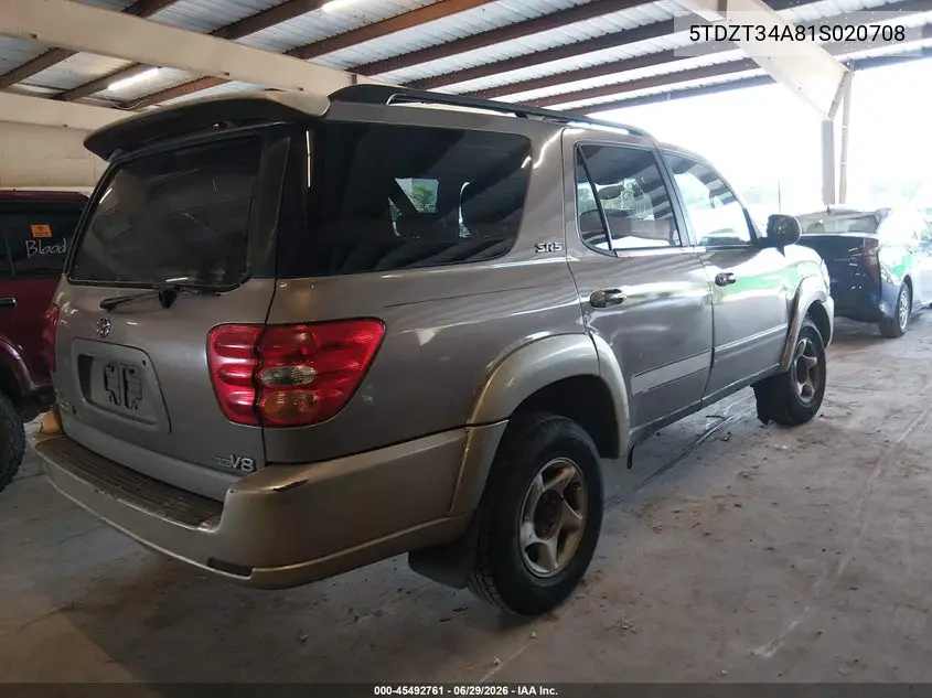 2001 Toyota Sequoia Sr5 V8 VIN: 5TDZT34A81S020708 Lot: 45492761