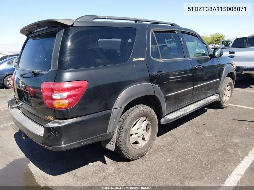 2001 Toyota Sequoia Limited V8 VIN: 5TDZT38A11S008071 Lot: 45535924