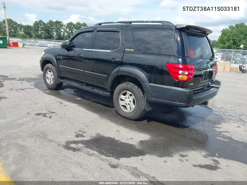 2001 Toyota Sequoia Limited V8 VIN: 5TDZT38A11S033181 Lot: 45693840