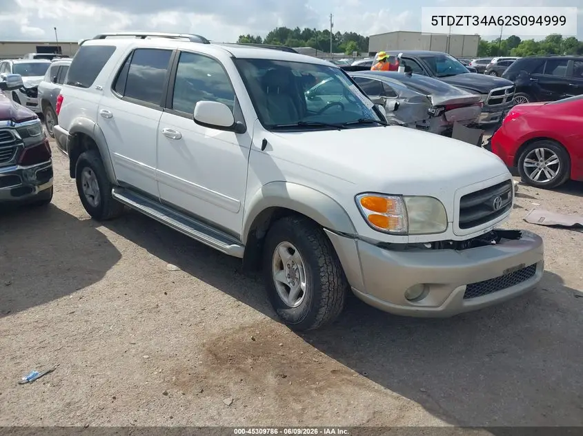 2002 Toyota Sequoia Sr5 V8 VIN: 5TDZT34A62S094999 Lot: 45309786