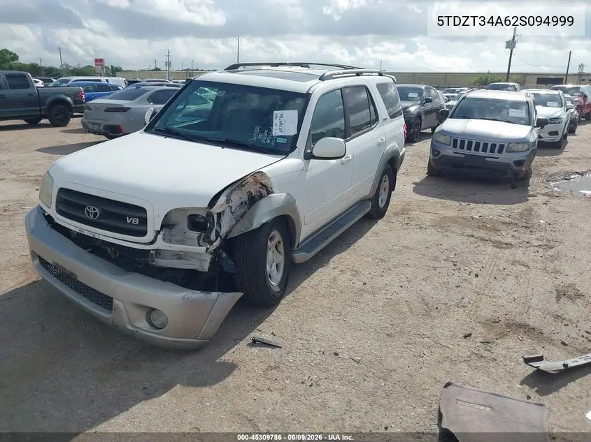 2002 Toyota Sequoia Sr5 V8 VIN: 5TDZT34A62S094999 Lot: 45309786