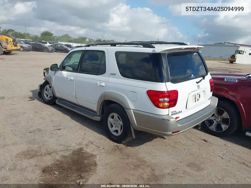 2002 Toyota Sequoia Sr5 V8 VIN: 5TDZT34A62S094999 Lot: 45309786