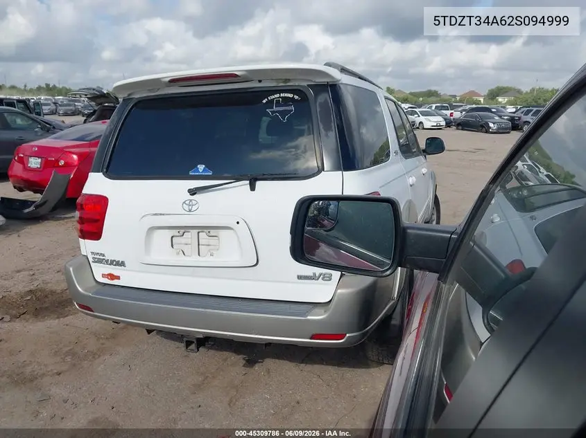2002 Toyota Sequoia Sr5 V8 VIN: 5TDZT34A62S094999 Lot: 45309786