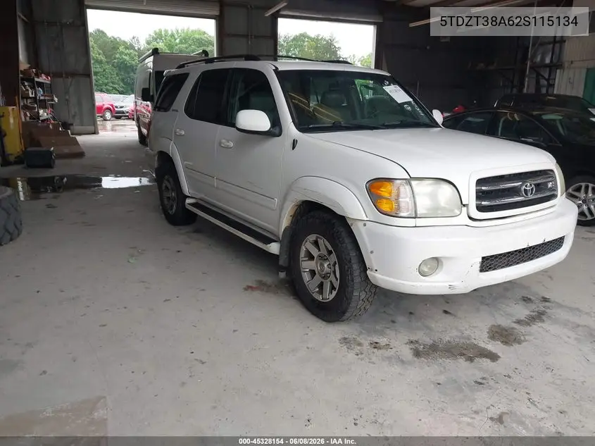 2002 Toyota Sequoia Limited V8 VIN: 5TDZT38A62S115134 Lot: 45328154