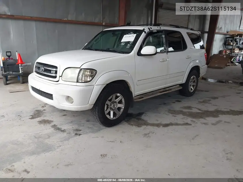 2002 Toyota Sequoia Limited V8 VIN: 5TDZT38A62S115134 Lot: 45328154