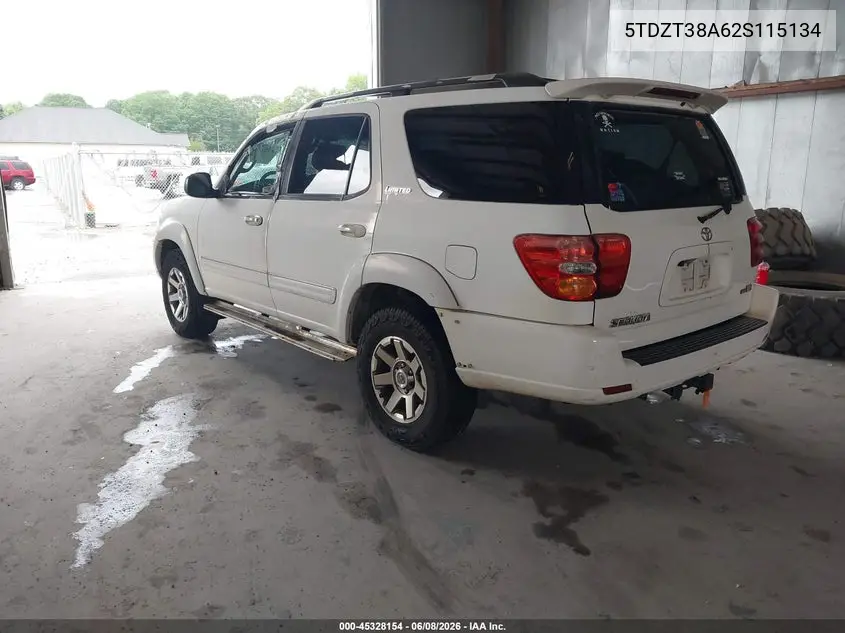 2002 Toyota Sequoia Limited V8 VIN: 5TDZT38A62S115134 Lot: 45328154
