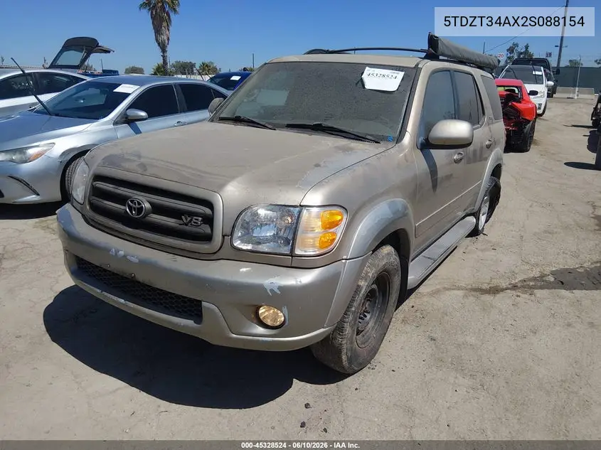 2002 Toyota Sequoia Sr5 V8 VIN: 5TDZT34AX2S088154 Lot: 45328524