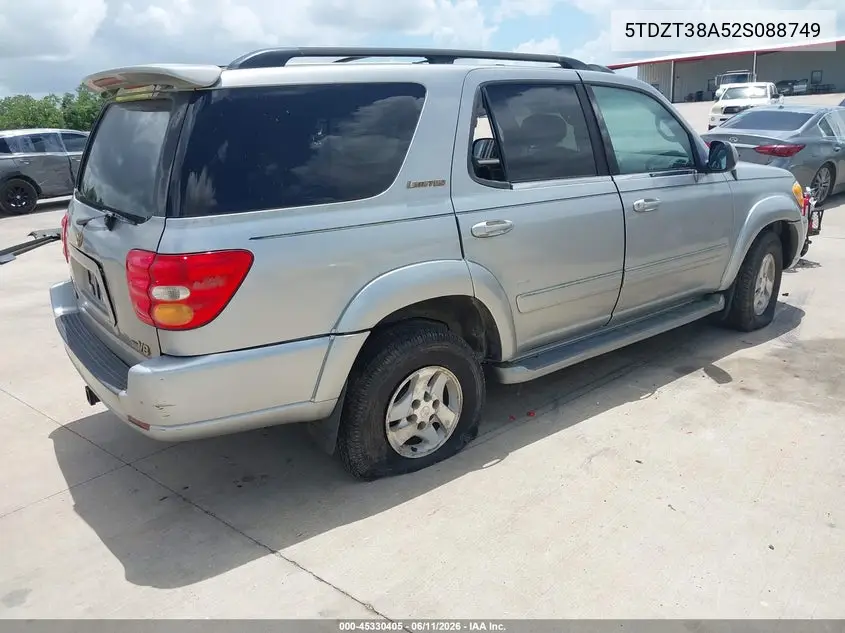 2002 Toyota Sequoia Limited V8 VIN: 5TDZT38A52S088749 Lot: 45330405