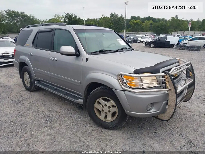 2002 Toyota Sequoia Limited V8 VIN: 5TDZT38A42S116301 Lot: 45378556