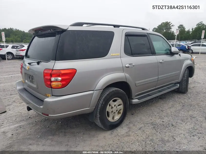 2002 Toyota Sequoia Limited V8 VIN: 5TDZT38A42S116301 Lot: 45378556
