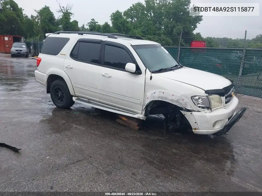 2002 Toyota Sequoia Limited V8 VIN: 5TDBT48A92S115877 Lot: 45426048