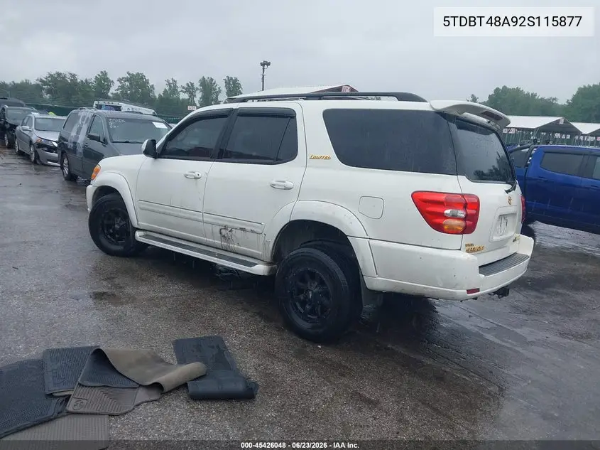 2002 Toyota Sequoia Limited V8 VIN: 5TDBT48A92S115877 Lot: 45426048