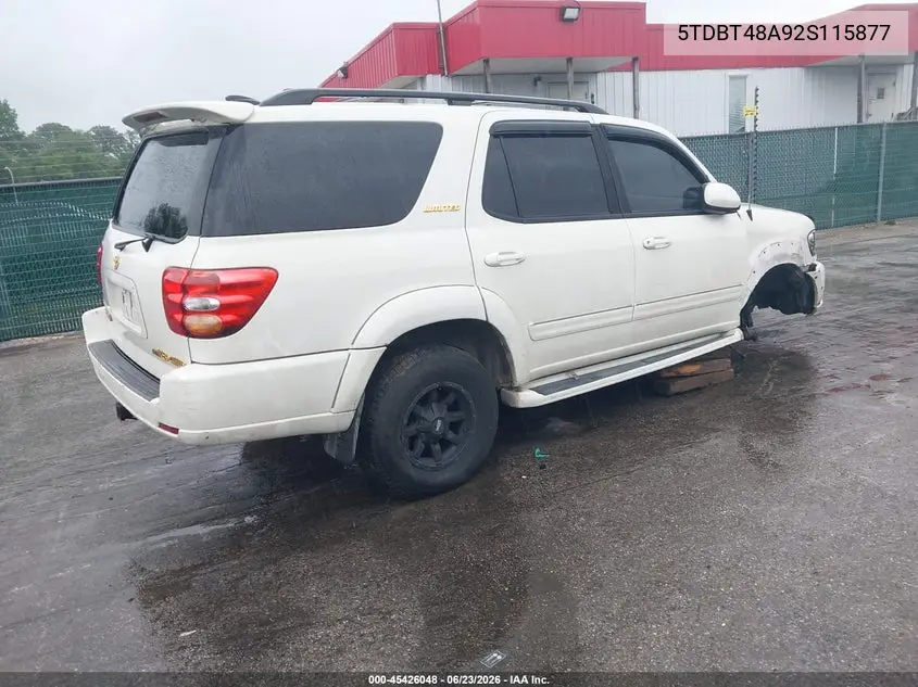 2002 Toyota Sequoia Limited V8 VIN: 5TDBT48A92S115877 Lot: 45426048