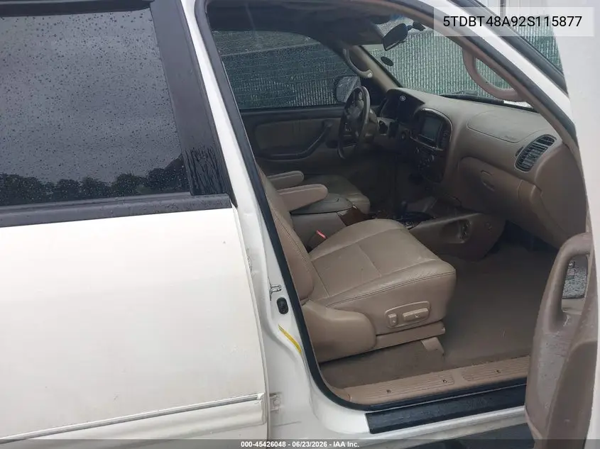 2002 Toyota Sequoia Limited V8 VIN: 5TDBT48A92S115877 Lot: 45426048