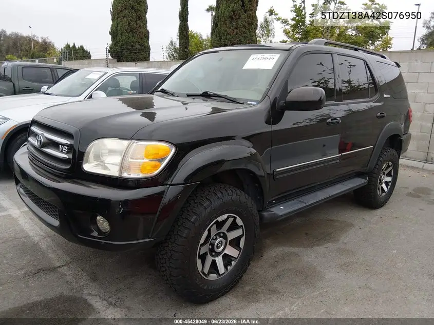 2002 Toyota Sequoia Limited V8 VIN: 5TDZT38A42S076950 Lot: 45428049