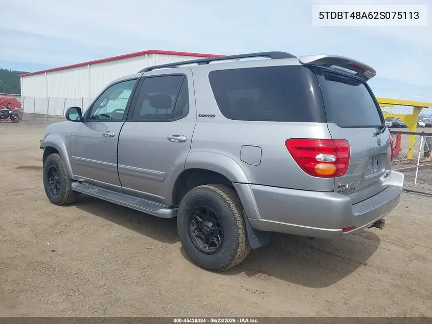 2002 Toyota Sequoia Limited V8 VIN: 5TDBT48A62S075113 Lot: 45438484