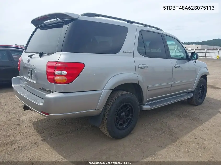 2002 Toyota Sequoia Limited V8 VIN: 5TDBT48A62S075113 Lot: 45438484