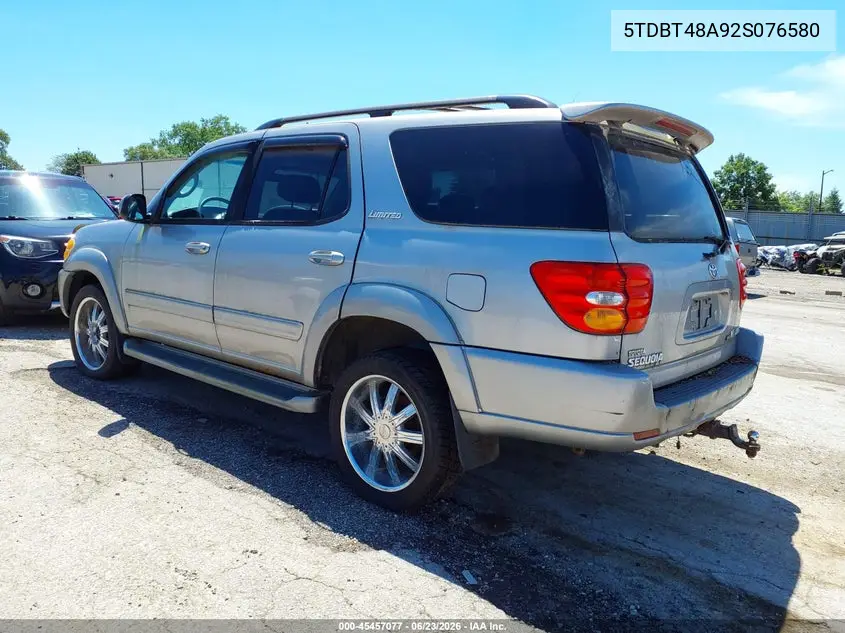 2002 Toyota Sequoia Limited V8 VIN: 5TDBT48A92S076580 Lot: 45457077