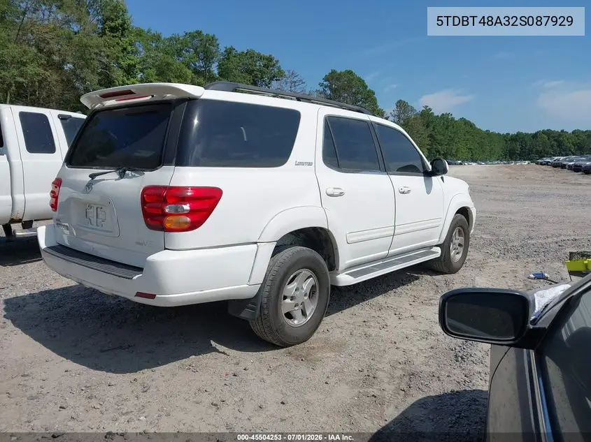 2002 Toyota Sequoia Limited V8 VIN: 5TDBT48A32S087929 Lot: 45504253