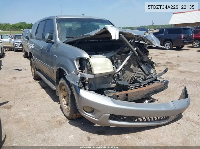 2002 Toyota Sequoia Sr5 V8 VIN: 5TDZT34A22S122135 Lot: 45516264