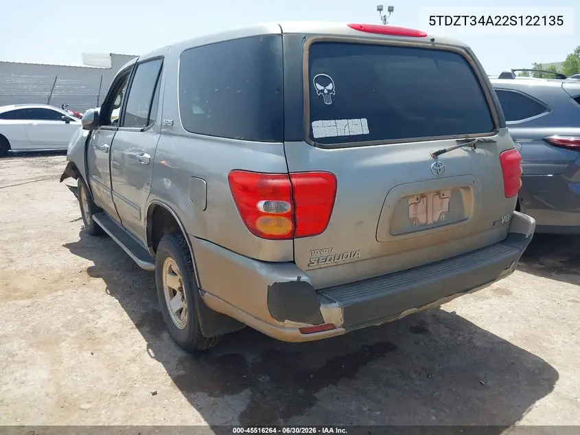 2002 Toyota Sequoia Sr5 V8 VIN: 5TDZT34A22S122135 Lot: 45516264