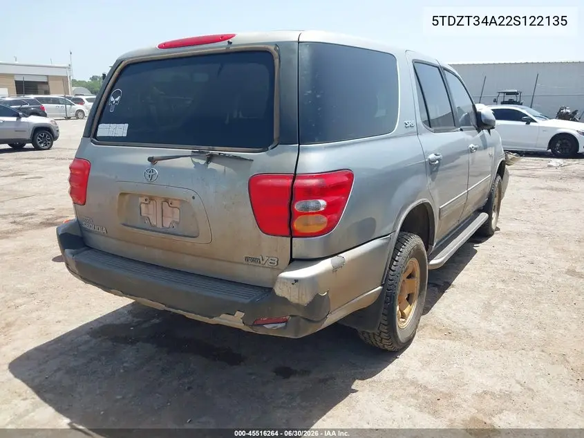 2002 Toyota Sequoia Sr5 V8 VIN: 5TDZT34A22S122135 Lot: 45516264