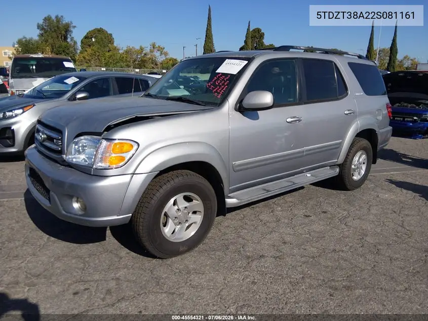 2002 Toyota Sequoia Limited V8 VIN: 5TDZT38A22S081161 Lot: 45554321