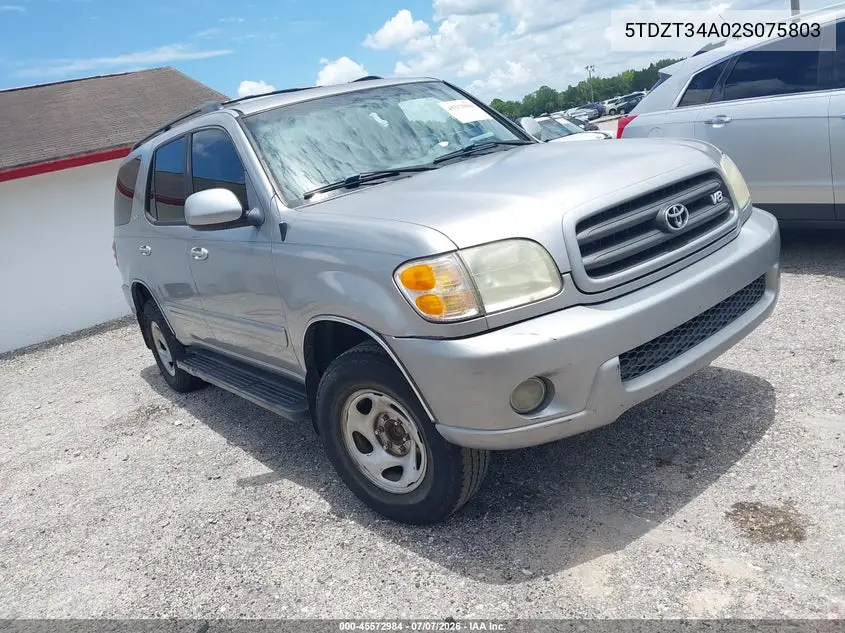 2002 Toyota Sequoia Sr5 V8 VIN: 5TDZT34A02S075803 Lot: 45572984