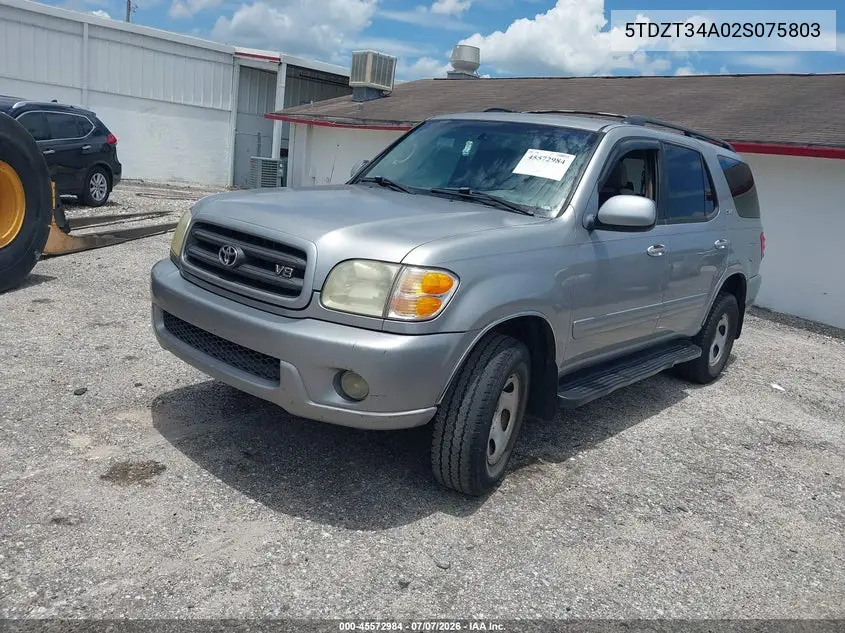 2002 Toyota Sequoia Sr5 V8 VIN: 5TDZT34A02S075803 Lot: 45572984