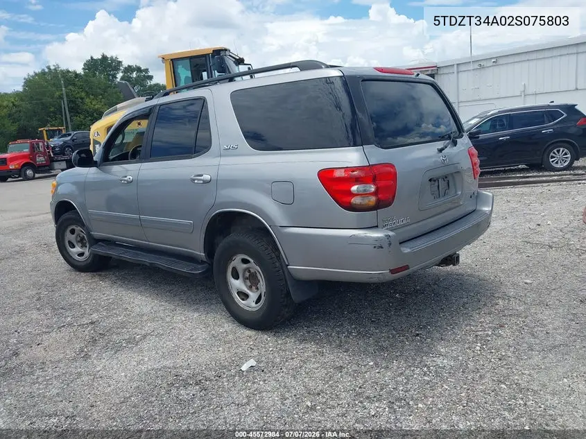 2002 Toyota Sequoia Sr5 V8 VIN: 5TDZT34A02S075803 Lot: 45572984