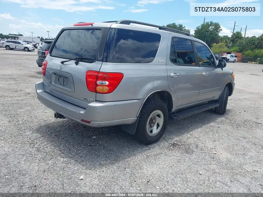 2002 Toyota Sequoia Sr5 V8 VIN: 5TDZT34A02S075803 Lot: 45572984