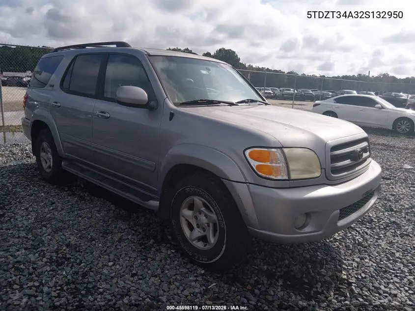 2002 Toyota Sequoia Sr5 V8 VIN: 5TDZT34A32S132950 Lot: 45598119