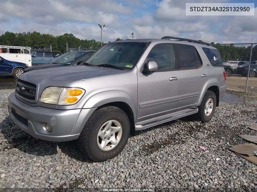 2002 Toyota Sequoia Sr5 V8 VIN: 5TDZT34A32S132950 Lot: 45598119