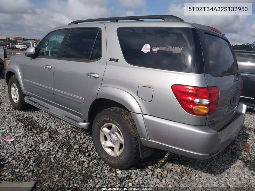 2002 Toyota Sequoia Sr5 V8 VIN: 5TDZT34A32S132950 Lot: 45598119