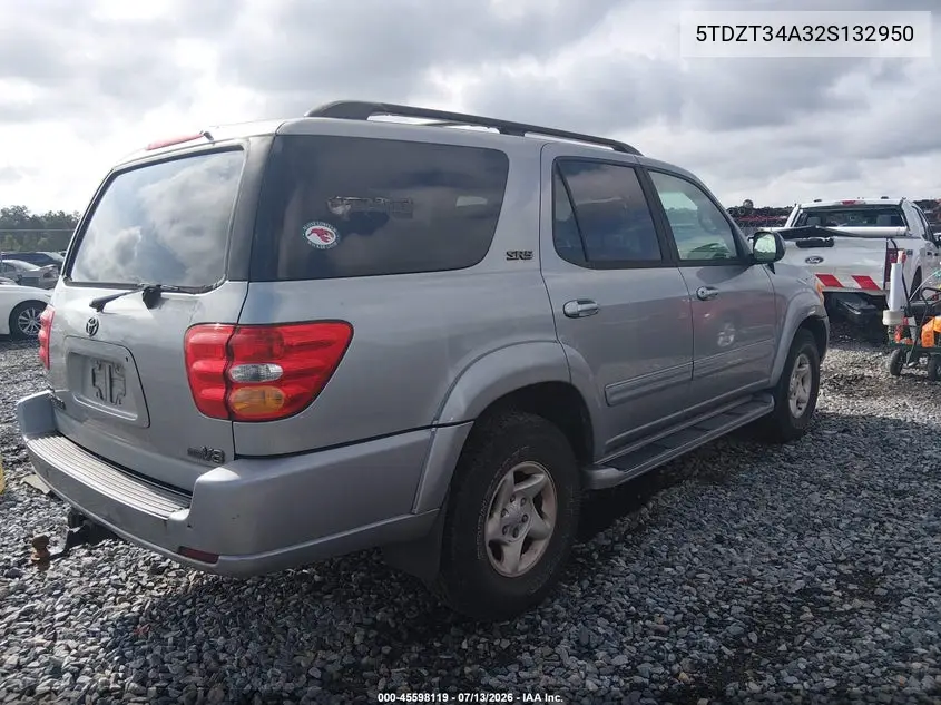 2002 Toyota Sequoia Sr5 V8 VIN: 5TDZT34A32S132950 Lot: 45598119