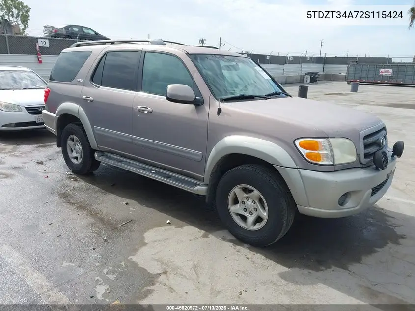2002 Toyota Sequoia Sr5 V8 VIN: 5TDZT34A72S115424 Lot: 45620972